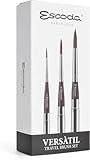 ESCODA Set 3 Pinceles Acuarela - Versàtil Set Viaje Profesional Pelo Sintético Fabricado a Mano en España
