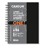 Canson One Art Book, Cuaderno de esbozo, Grando ligero, 100g, Cuaderno espiralado, 21,6x27,9cm, Blanco, 80 hoja