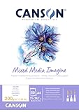 Canson Imagine, Papel Mixed Media, Grando ligero, 200g, Encolados por el lado corto, A4-21x29,7cm, Blanco natural, 50 Hoja
