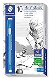 STAEDTLER Mars Plastic 528 50 - Portagomas en forma de lápiz con clip de plástico. Caja con 10 portagomas, multicolo