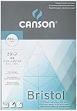 Canson, Papel Bristol, Extra Suave, 250g, Encolados por el lado corto, A4-21x29,7cm, Extra Blanco, 20 Hoja