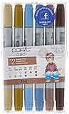 COPIC Ciao Set «Couleurs Nostalgie», set de 12 piezas en expositor acrílico, Twin Marker con punta mediana y punta pincel