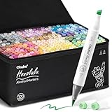 Ohuhu Juego de rotuladores, rotuladores de doble cara, punta de color Chisel, marcadores de alcohol para cómics, manga, pincel para... (ver más)
