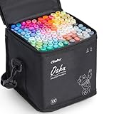 Markers, Ohuhu 100 Colores Rotuladores Permanentes, Tips Dual Arte del Bosquejo Gemelas Rotuladores con Estuche de Transporte para Colorear...