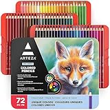 ARTEZA Lápices de colores profesionales para adultos y niños, Juego de 72, Estuche portátil de latón, minas resistentes a las roturas,...