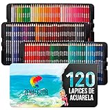 Zenacolor Set de 120 Lapices Acuarelables Numerados con Estuche Metálico - Lápices de Acuarela Profesionales Solubles para Adultos,...