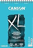 Canson XL, Papel de acuarela, Prensado en frío, 300g, Espiralados sobre el lado corto, A4-21x29,7cm, Blanco, 30 Hoja