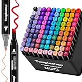 Tongfushop Rotulador de 100 Colores, Rotuladores Alcohol 2S Secado Rápido, Marcadores Permanent Doble Punta con Bolsa de Almacenamiento y...
