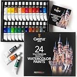 Castle Art Supplies Caja 24 Tubos Pintura de Acuarela 12 ml | Artistas experimentados | Colores Intensos | Basta con Apretar el Tubo,...