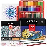 ARTEZA Kit de Colorear Mandalas, libro de colorear para adultos, 72 lápices de colores suaves a base de cera con un libro de mandalas para...