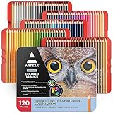 ARTEZA Lápices de colores profesionales para adultos y niños | Juego de 120 | Estuche portátil de latón, minas resistentes a las roturas...